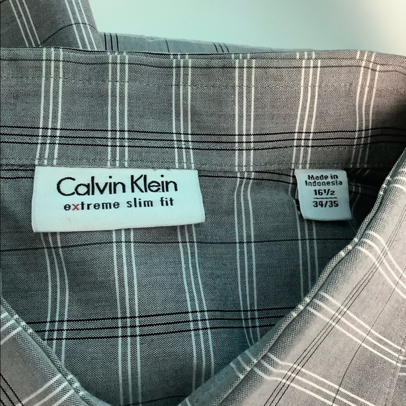 Calvin Klein L Large 16 1/2 Button Front Shirt Plaid Long Sleeve 34 35 Gray NWOT - Picture 6 of 9